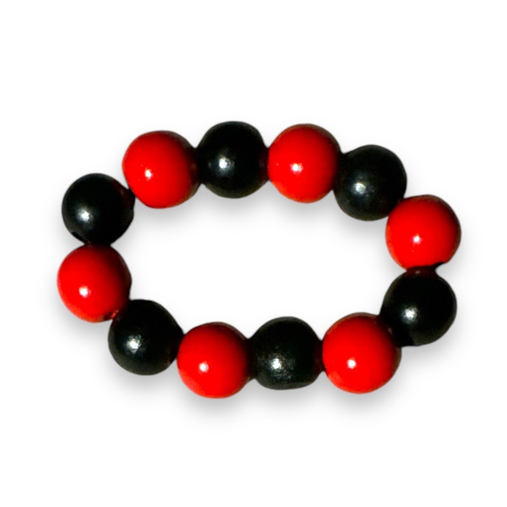 Handcrafted Red & Black Round Wood Beaded Bracelet